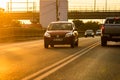 Car traffic at rush hour in downtown area. Traffic jam, cars on the road at sunset in Bucharest, Romania, 2020 Royalty Free Stock Photo