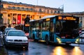 Car traffic at rush hour on the main boulevard in Bucharest downtown. Rainy morning, rainy evening during winter in Bucharest,