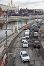 Car traffic on the Sofia Embankment in Moscow