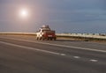 car with the trailer goes on highway Royalty Free Stock Photo