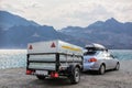 Car trailer by the sea Royalty Free Stock Photo