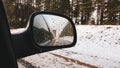 Car with trailer journey in winter Royalty Free Stock Photo