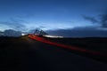 Car Trails at Dainthlen Waterfall during sunset near Cherrapunji ,Meghalaya, India