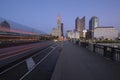 Car trails at dusk in downtown setting Royalty Free Stock Photo