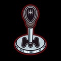 Car transmission, gear lever stick, automobile part vector colored illustration on dark background