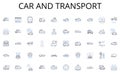 Car and transport line icons collection. Hospitality, Retail, Logistics, Healthcare, Banking, Insurance, Transportation