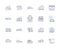 Car and transport outline icons collection. Car, Transport, Automobile, Motors, Driving, Tires, Wheels vector and
