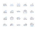 Car and transport outline icons collection. Car, Transport, Automobile, Motors, Driving, Tires, Wheels vector and