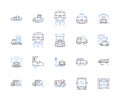 Car and transport outline icons collection. Car, Transport, Automobile, Motors, Driving, Tires, Wheels vector and