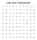 Car and transport outline icons collection. Car, Transport, Automobile, Motors, Driving, Tires, Wheels vector