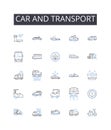 Car and transport line icons collection. Thrill, Anticipation, Euphoria, Rush, Spark, Energy, Enthusiasm vector and