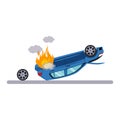 Car and Transportation Issue with Burning Car. Vector Illustration