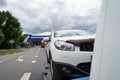 car is transported on tow truck.transporting cars after accidents and breakdowns Royalty Free Stock Photo