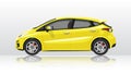 Flat yellow Hatchback car. with shadow of car on reflected from the ground below. Royalty Free Stock Photo