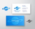 Car Travel Abstract Vector Logo and Business Card Template. Car Silhouette Driving Around The Globe Icon. Premium Royalty Free Stock Photo