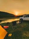 car travel concept camping place near mountains river Royalty Free Stock Photo