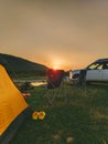 car travel concept camping place near mountains river Royalty Free Stock Photo