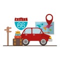 Car with travel set icons