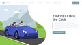 Car traveling landing page vector template. Personal transportation rental service website homepage interface idea with Royalty Free Stock Photo