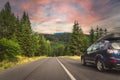 car for traveling with a mountain road