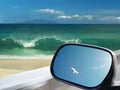 Car traveling to paradice beach. Drive as fly. Royalty Free Stock Photo