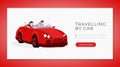 Car traveling web banner vector template. Personal transportation rental service website landing page interface layout Royalty Free Stock Photo