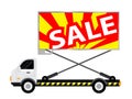 Car truck with billboards SALE text for banner, large billboard sign on side truck, mobile truck for advertise campaign, billboard