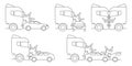 Car and truck crash, accident of transport, line art icon set. Side, frontal collision. Emergency brake on oncoming lane Royalty Free Stock Photo