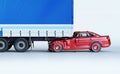 A car and a truck crashed in accident. Side view Royalty Free Stock Photo