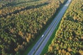 Car and truck driving on the highway, Top view. Trucks and cars in a traffic jam on rod. Cars and rush hours. Aerial view of a