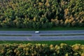 Car and truck driving on the highway, Top view. Trucks and cars in a traffic jam on rod. Cars and rush hours. Aerial view of a