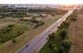 Car and truck driving on the highway. Trucks and cars in a traffic jam on rod. Cars and rush hours. Aerial view, top down of