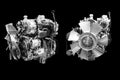 Car Truck Engine front and side view set isolated on black Royalty Free Stock Photo