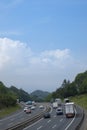 Car and truck traffic on the A8 highway, city of Donostia-San Sebastian Royalty Free Stock Photo