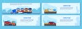 Car truck trailer vector illustration set, cartoon flat auto transportation banner collection with different transport