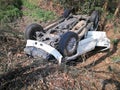 Car turned upside-down after accident. Royalty Free Stock Photo