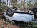 Car turned upside-down after accident. Royalty Free Stock Photo