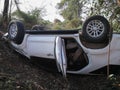 Car turned upside-down after accident. Royalty Free Stock Photo