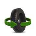 Car tyre. Concept with green arrows from the grass. Recycling concept. Isolation on white. Royalty Free Stock Photo