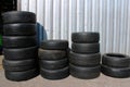 Car tyres stacked