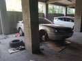 Car under repair at a garage