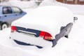 Car under the snow, cataclysm heavy snowfall obstacle Royalty Free Stock Photo