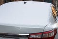 A car under the white snow close-up rear view Royalty Free Stock Photo