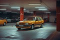 Car in underground parking lot at night, vintage toned image, Car parked at outdoor parking lot, Used car for sale and rental