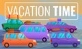 Car vacation time concept banner, cartoon style Royalty Free Stock Photo