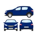 Car vector template on white background. Business hatchback isolated. blue hatchback flat style. front side back view Royalty Free Stock Photo