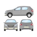 Car vector template on white background. Business hatchback isolated. grey hatchback flat style. front side back view Royalty Free Stock Photo