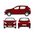 Car vector template on white background. Business hatchback isolated. red hatchback flat style. front side back view Royalty Free Stock Photo