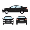 Car vector template on white background. Business sedan isolated. black sedan flat style. side back front view Royalty Free Stock Photo