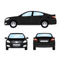 Car vector template on white background. Business sedan isolated. black sedan flat style. side back front view